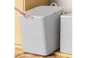 Large Blanket Storage Containers with Zipper,Grey Clothes Storage Bags–Heavy Duty Closet Organizers for Bedding, Comforters, 