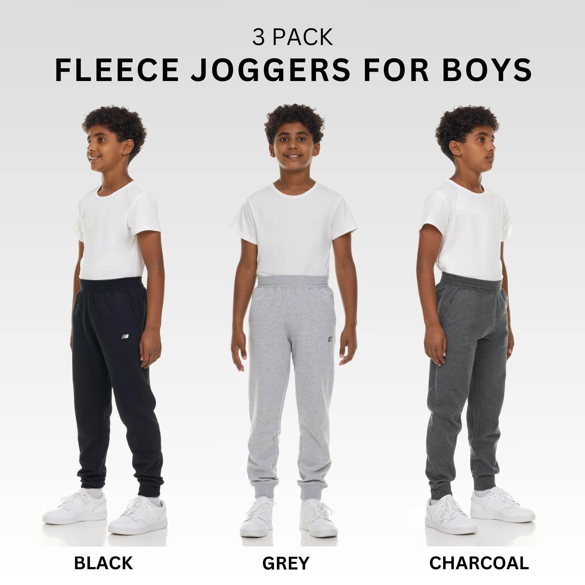 New Balance Boys Fleece Jogger 3 Pack – Kids Soft Cotton Blend Fleece Sweatpants with Pockets, Athletic Fit, Sizes 4-20