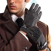 Herringbone Tweed Gloves for Men Touchscreen Winter Warm Lined Driving Black Brown Wool Blend Retro 1920s, S-XXL