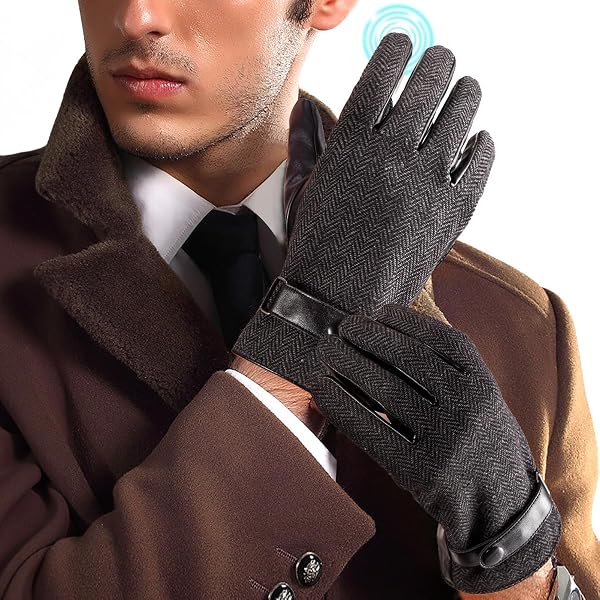 Gants D'hiver Harris Tweed Avec Cuir D'agneau - Écran Tactile, Taille Ajustée - Tissu Main En Écosse, Paume Cuir, Idéal Conduite Et Ville