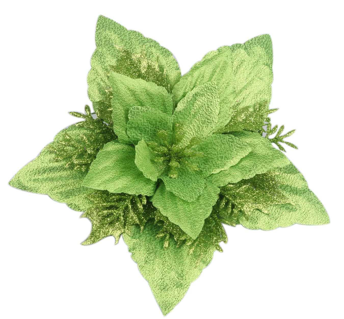 YYCRAFT Glitter Poinsettia Flowers Metallic Artificial Flower 7 Inch for Christmas Tree Ornaments Christmas Decorations(12pcs,Lime Green)