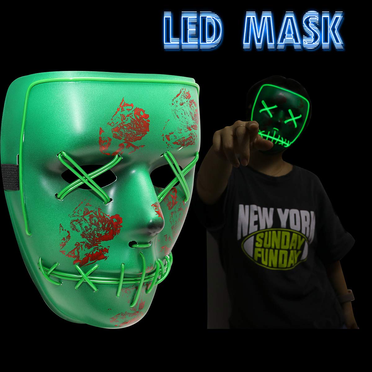 Monstleo Scary Mask Halloween Cosplay Led Costume Mask El Wire Light Up Mask for Halloween.Christmas,Festival Parties