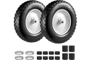 SOIIW 4.80/4.00-8" Tire and Wheel Flat Free 2 PCS, 16" Solid Wheelbarrow Tire with 5/8" & 3/4" Bearings,3"-7" Centered Hub, 14"-16" Universal Fit for Hand Truck/Garden Trailer/Trolley/Wagon