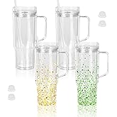 CHLJAR 40 Oz Plastic Snow Globe Tumbler with Handle, 4 Pack Pre-Drilled Double Wall Acrylic Clear For Glitter snow globe Diy, Snowglobe Tumbler Supplies, Double Wall For Glitter Snow Globe