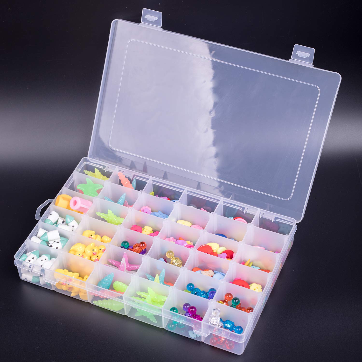 LIFEGREEN 36 Grids Clear Plastic Jewelry Box Organizer Storage Container with Adjustable Dividers