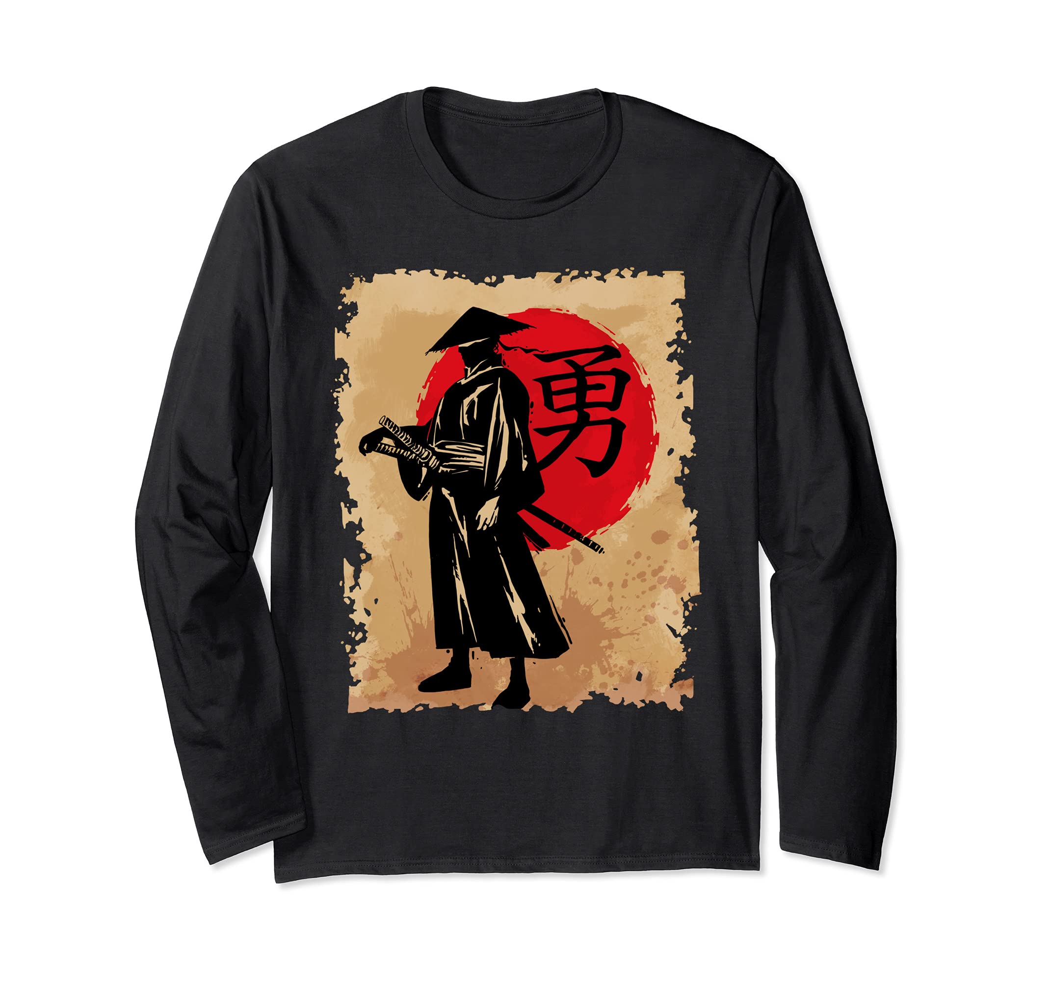 Japanese Samurai Papyrus Retro Sun Japan Calligraphy Bushido Long Sleeve T-Shirt