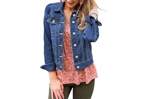 Vetinee Womens Stretch Button Down Long Sleeve Pockets Denim Jean Trucker Jacket