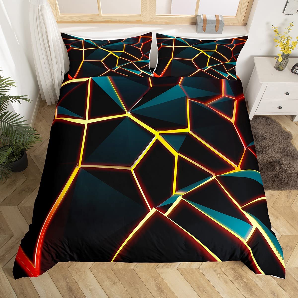 Honeycomb Bedding Set Yellow Stereoscopic Honeycomb Comforter Cover for Kids Boys Girls y2k Hexagonal Duvet Cover Beehive Hexagon Bedspread Cover Simplistic Room Decor Quilt Cover Single Boys — image 1