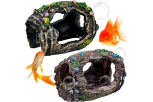 BLLREMIPSUR 2 PCS Broken Barrel Aquarium Decorations, Caves Hide Hut Fish Tank Ornaments, Shipwreck Theme Landscaping Hideouts Accessories