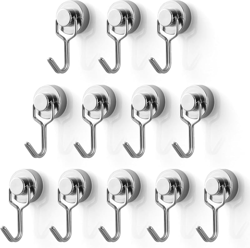 BTLIN Mini Magnetic Hooks 12 Pack Neodymium Heavy Duty 19 lb Load