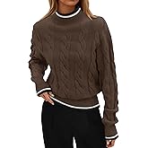 ZESICA Women's Casual Long Sleeve Mock Neck Cable Knit Contrast Color Fall 2026 Winter Chunky Pullover Sweater