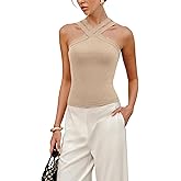 Yeokou Women Cross Strap Tank Top Halter Neck Knit Pullover Summer Casual Sleeveless Blouse