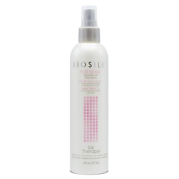 BIOSILK FOR DOGS SILK THERAPY DETANGLING PLUS SHINE MIST FOR DOGS | BEST DETANGLING SPRAY FOR ALL DOGS & PUPPIES FOR SHINY COATS AND DEMATTING | 8 OZ BOTTLE (PACKAGING MAY VARY),WHITE (PACK OF 1)