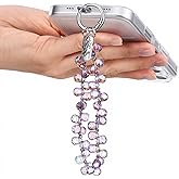 ElevateTech Beaded Phone Wrist Strap, Sparkling Charm Cell Phone Bracelet Strap Gemstone Beaded Hands-Free Cellphone Lanyard Chain for Women