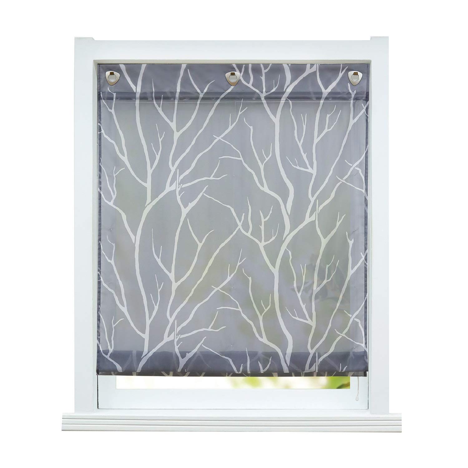 ESLIR Roman Blind No Drilling Required Transparent with Eyelets Curtains with U-Hooks Eyelet Roller Blind Modern Curtains Grey W x H 80 x 140 cm 1 Piece