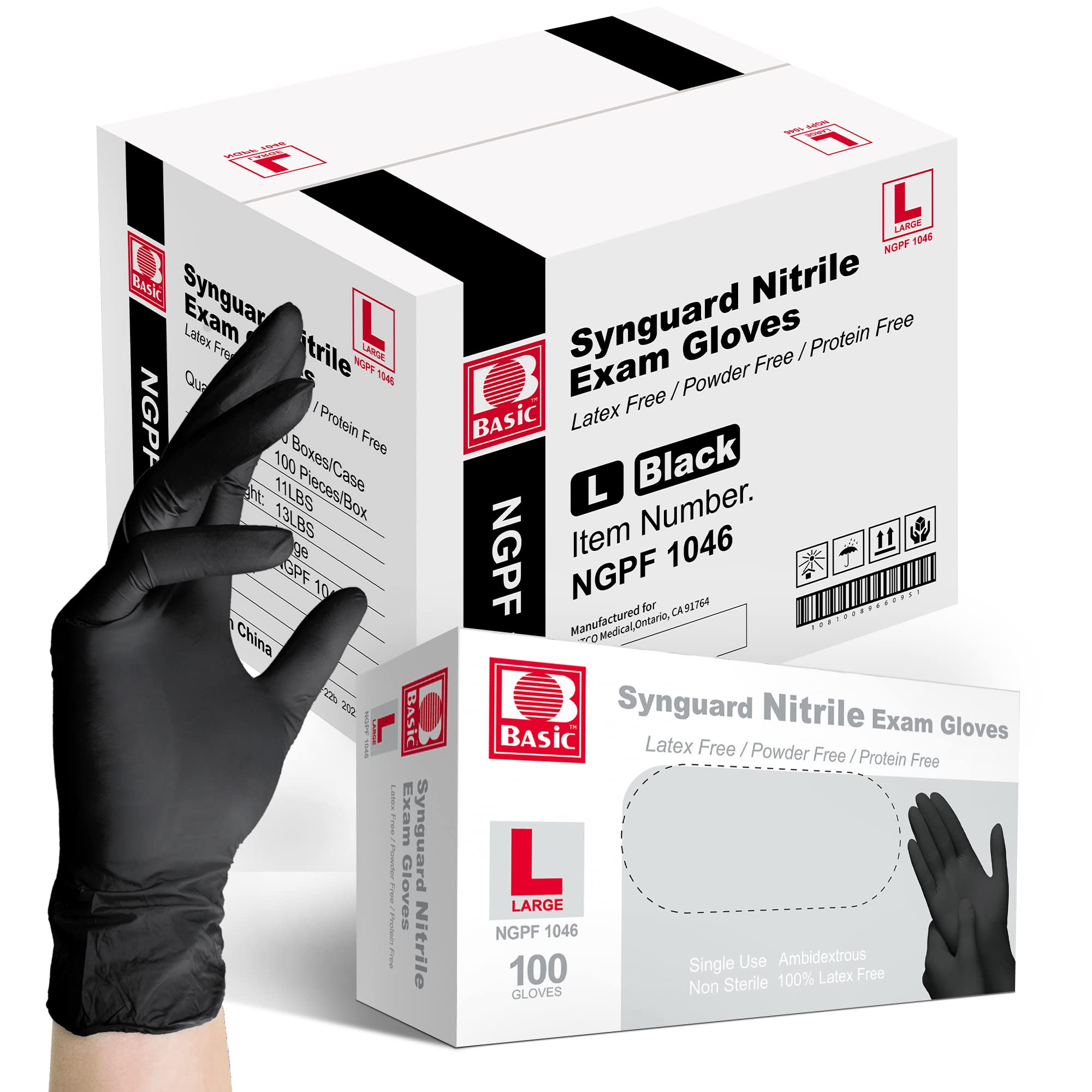 Basic Medical Black Nitrile Exam Gloves Latex-Free Powder-Free