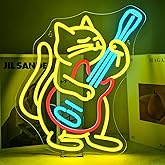 Guitar Cat Neon Sign LED Music Light Colorful USB Powered LED Music Wall Decor for Bedroom Studio Party gifts for Teens Cat Lovers and Guitar Fans