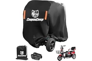 CoukouCover Mobility Scooter Storage Cover,210D Oxford Fabric All-Weather Waterproof and Durable, with Reflective Strips Windproof Triangle Straps (Black)