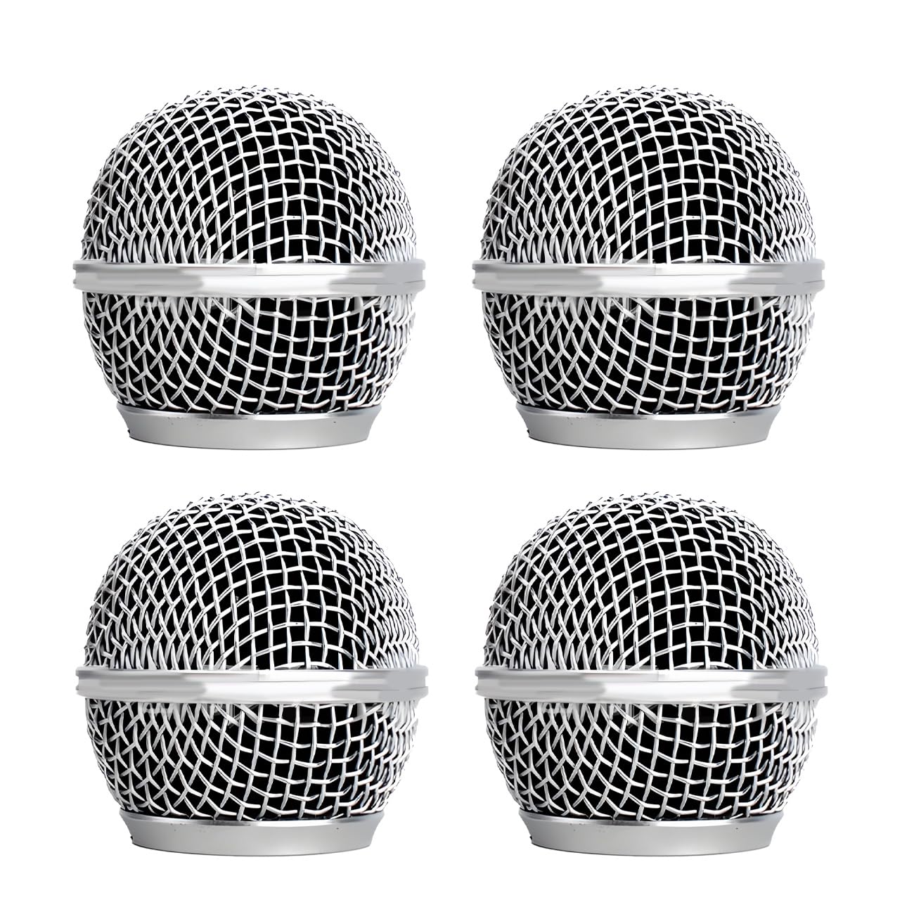 Microphone Head Replace, Steel Mesh Mic Grille Heads, Grille Mic Ball Replacement with Inner Foam, Fits for SM58 (Silver, 4 pcs)