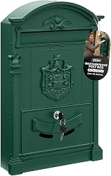 ZENO Letter Box Wall Mounted Green Postbox with 2 Keys Large Classic Mailbox