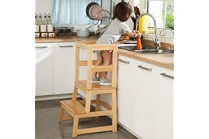 MANGOHOOD Kitchen Step Stool for Toddlers, Montessori Kids Learning Stool,Baby Standing Tower for Counter,Children Standing Helper (Natural)