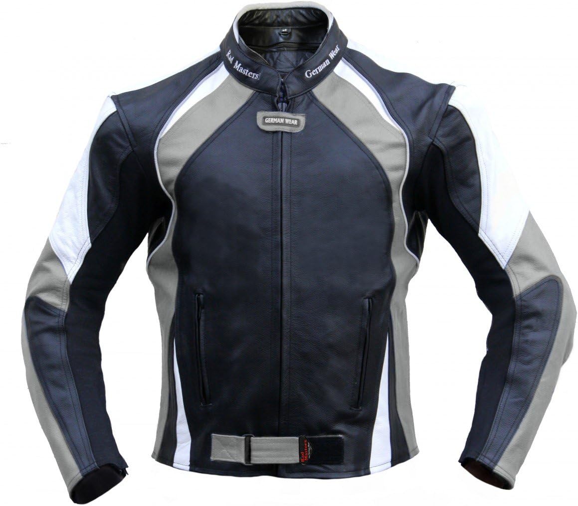 German Wear, leather motorcycle jacket, motorbike jacket, made of cowhide, combination jacket, black/grey/white
