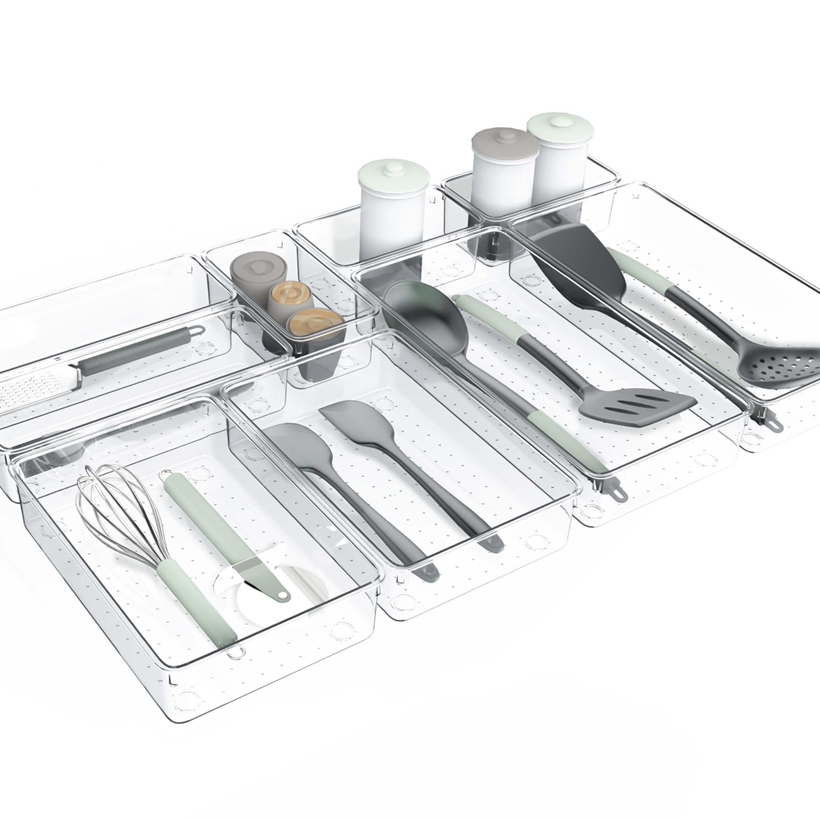 Kriovoa 9 Pack Kitchen Drawer Organiser, Large Clear Drawer Storage Tray with Non-Slip Pads, Acrylic Plastic Desk Organiser Drawer Dividers for Kitchen Utensils, Makeup,Bathroom, Tools and Office. — image 1