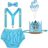 WELROG Baby Boys First Birthday Cake Smash Outfit Bow Tie Suspenders Bloomers Birthday Hat Sparkle Gold Set