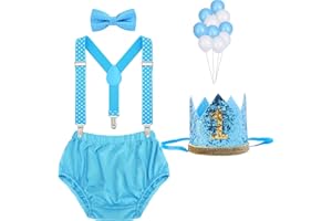 WELROG Baby Boys First Birthday Cake Smash Outfit Bow Tie Suspenders Bloomers Birthday Hat Sparkle Gold Set