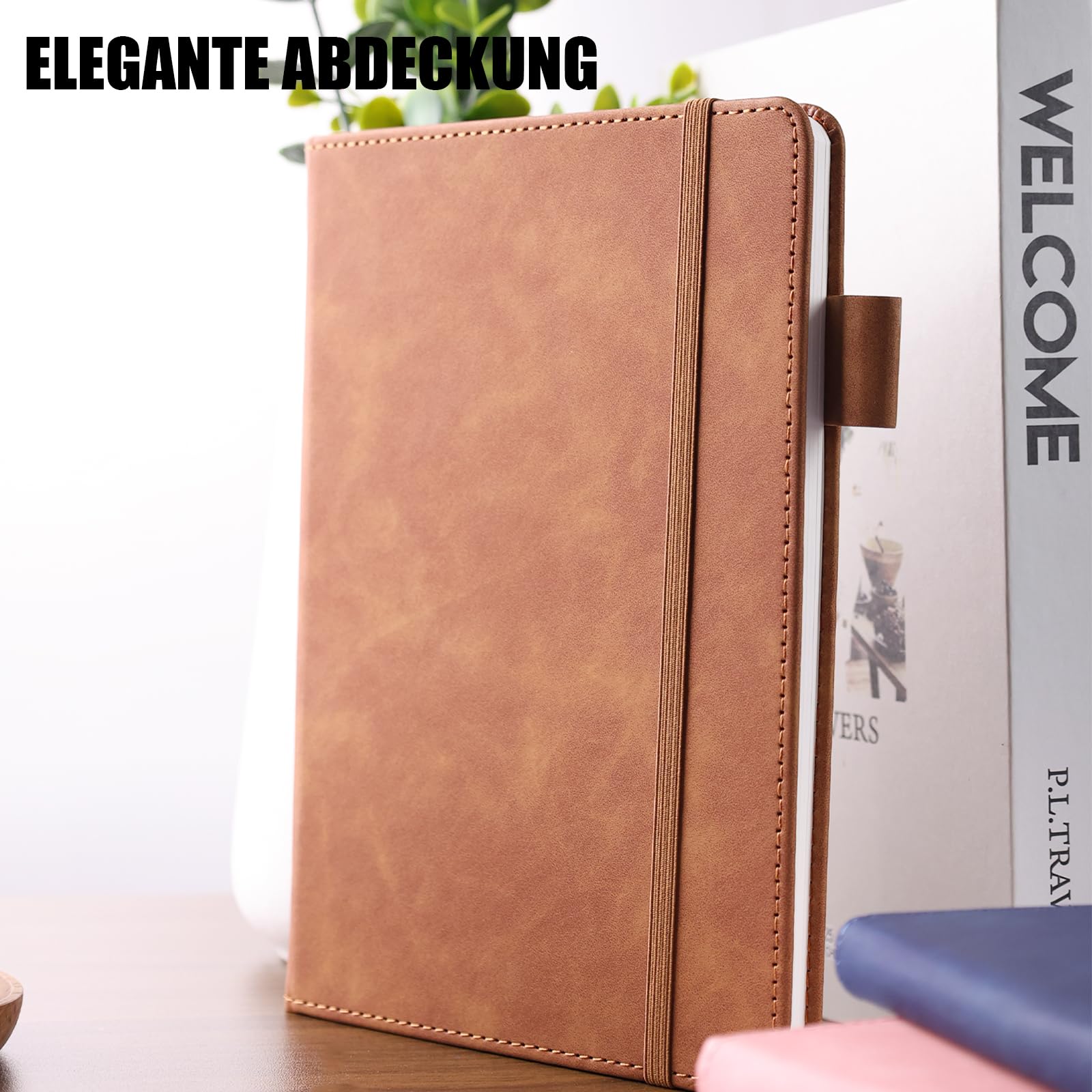 SALLYFASHION Notizbuch A5 Liniert, 200 Seiten Hardcover Tagebuch Notizblock Premium 80g/m² Papier Quadratisch mit Gummibandm für Notizen Planung Studium Reisen Skizzen Projekte (Braun)