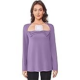 Deyeek Chemo Shirts for Women with Dialysis Port Access 2 Side Zippers Long Sleeve Shoulder Post Surgery Shirt