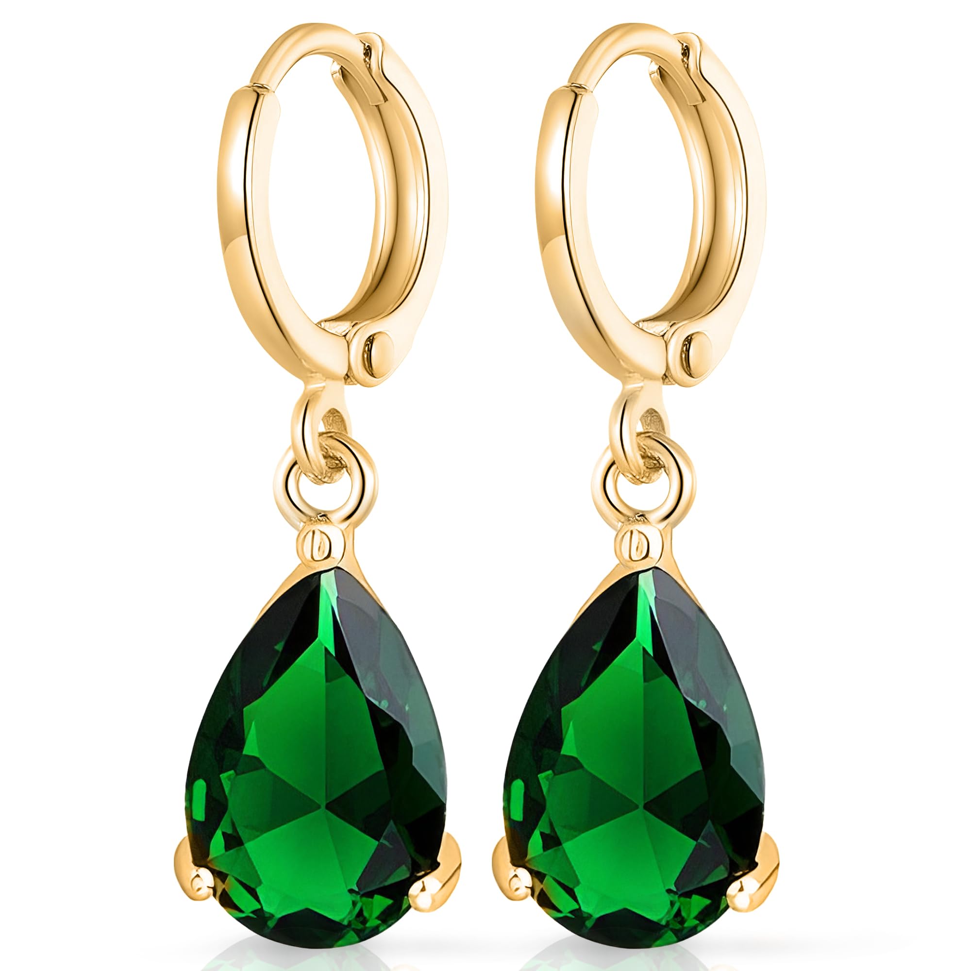 Crystalline Azuria Women 18ct Gold Plated Teardrops Green Simulated Emerald Zirconia Crystals Wedding Dangle Earrings โ image 1