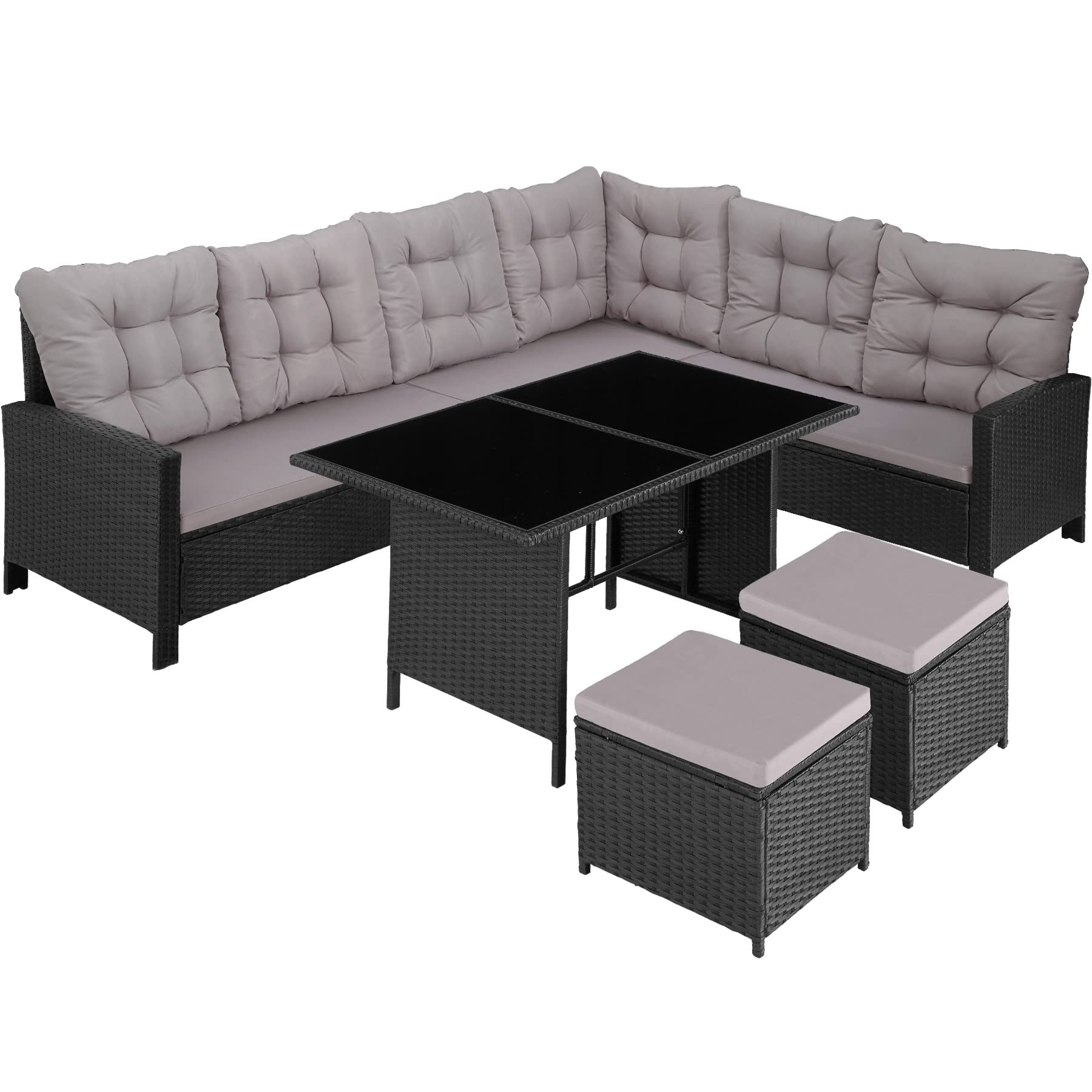 tectake-800824-Conjunto-de-ratan-Sofa-de-Esquina-para-jardin-Mueble-de-Exterior-para-terraza-con-Mesa-y-Cojines-Negro
