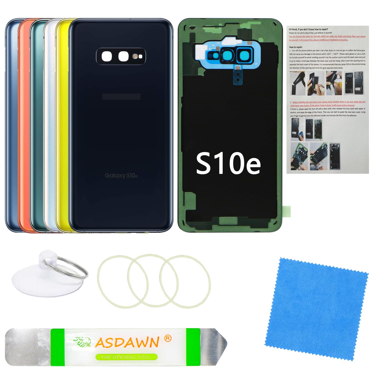 Photo 1 of Galaxy S10e Back Cover Glass Replacement with Pre-Installed Camera Lens + All The Adhesive + Installation Manual + Repair Tool Kit for Samsung Galaxy S10e SM-G970 All Carriers (Prism Black)