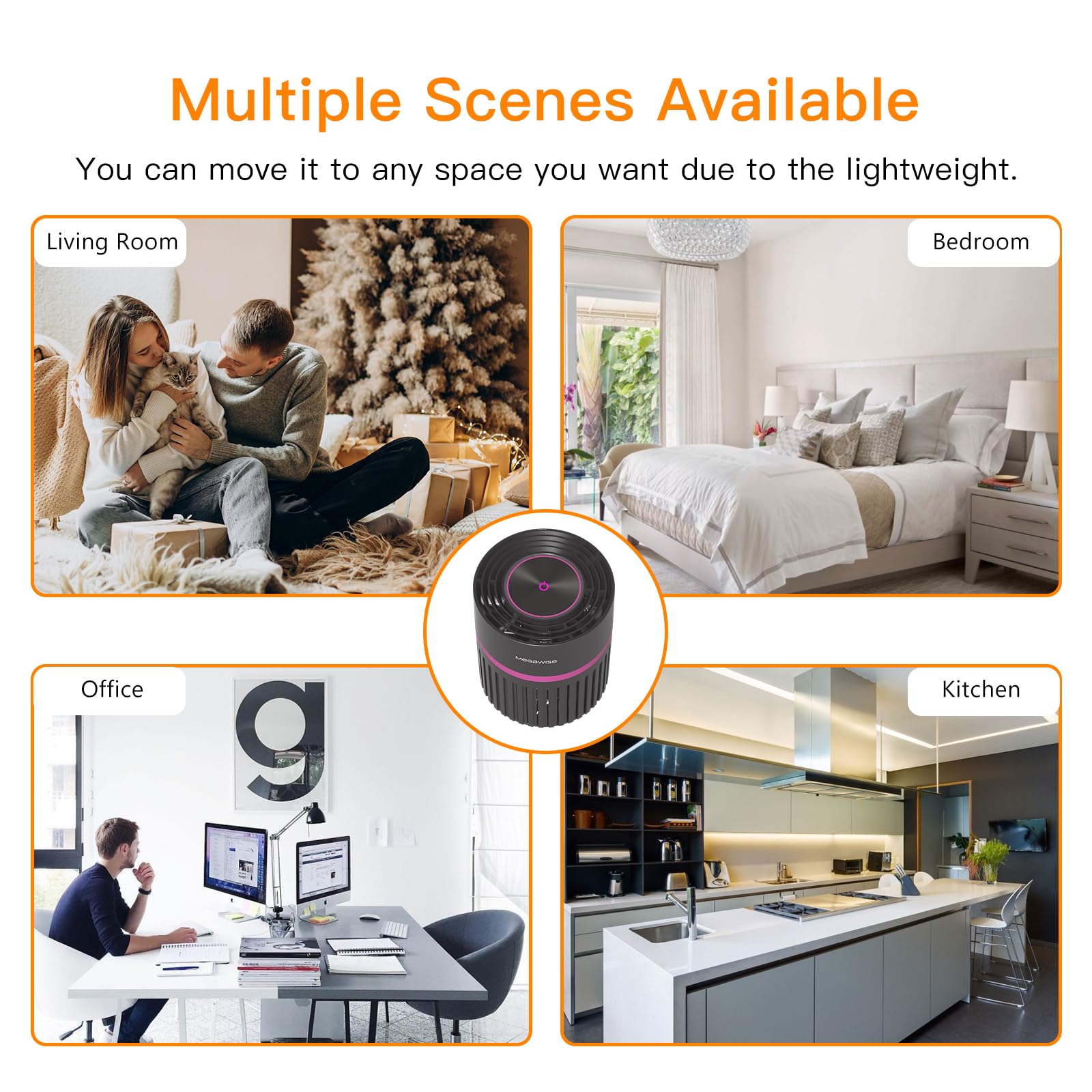 MEGAWISE Office Air Purifier with 3-in-1 HEPA Filter Desktop Air Cleaner for Smoke, Dust, Pollen, Pet Dander, HEPA Air Purifier for Home and Bedroom, 100% Ozone Free (Available for California)
