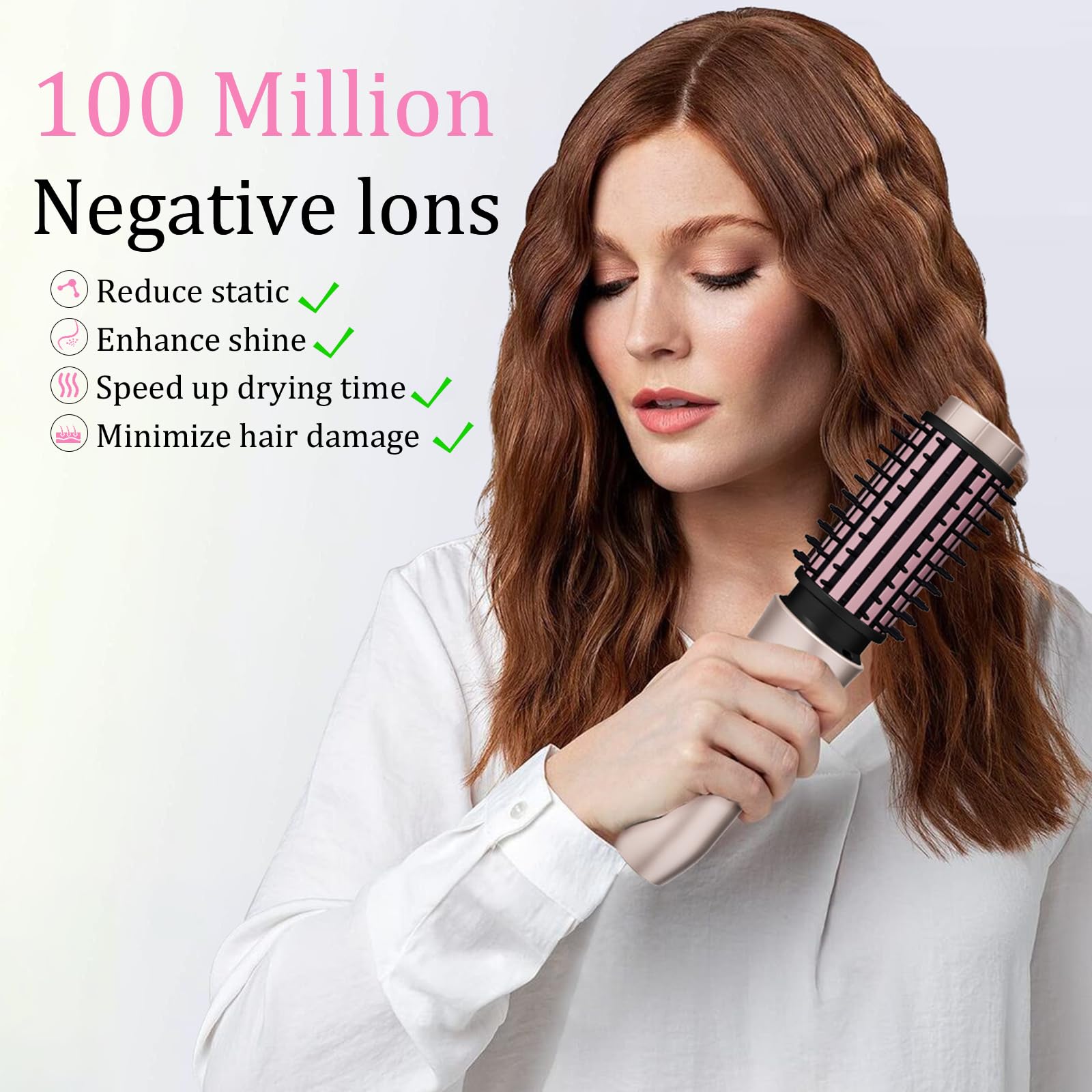 Cordless Hair Curling Iron Brush, Travel Curl Brush, 3-in-1 Portable Curling Iron Cordless, Plasma Thermal Hair Brush, 7000mAh USB Rechargeable Curlings Wand, Mini Hot Curlings Brush-Blush Pink