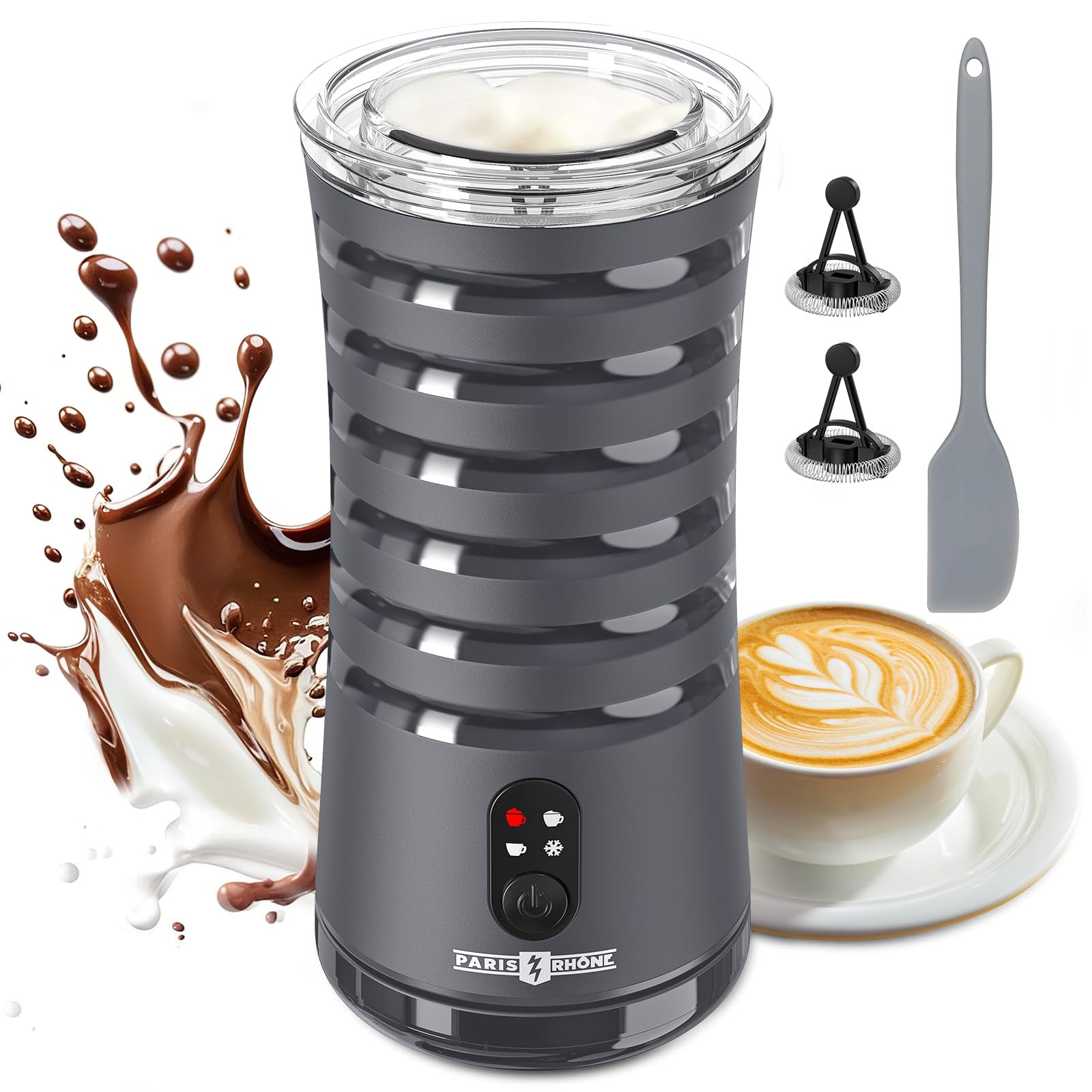 Photo 1 of Milk Frother, Paris Rhône 4-in-1 Milk Steamer and Frother, Hot & Cold Foam Milk Warmer with Temperature Control, Gray