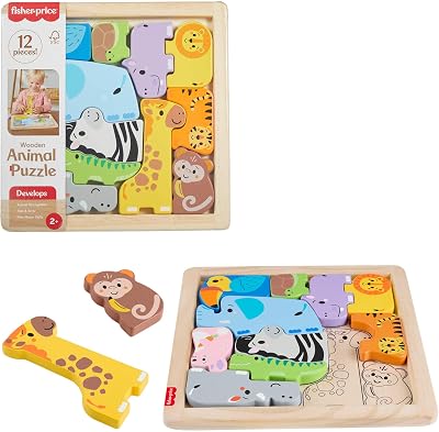 Puzzle de animais de madeira para crianças, jogo de ordenação de formas com 13 peças de madeira para idade pré-escolar, a partir dos 2 anos, JFG10