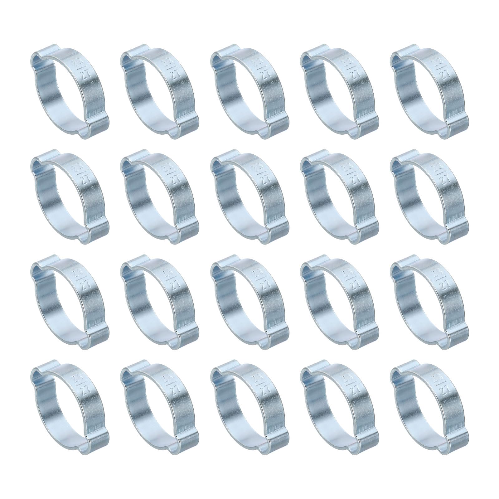 PATIKIL 20 Pack 23-27mm Double Ear Hose Clamp, Galvanized Steel O Clip Crimp Rings for Fuel Petrol Pipe Tube Fitting Connections, Silver Tone