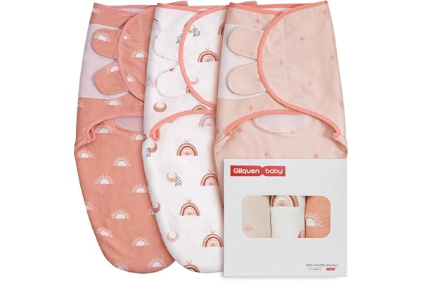 GLLQUEN BABY Swaddles for Newborns 0-3 Months, Adjustable & Easy Fastener | 3-Pack, Organic Cotton Swaddle, Womb-Like Nursery