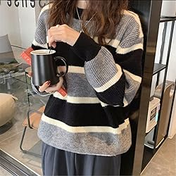 Women Y2K Argyle Striped Pullover Sweater Casual