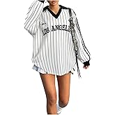 SOLY HUX Women's Plus Size Striped T Shirt Graphic Tees Collared V Neck Long Sleeve Y2k Streetwear Preppy Tops