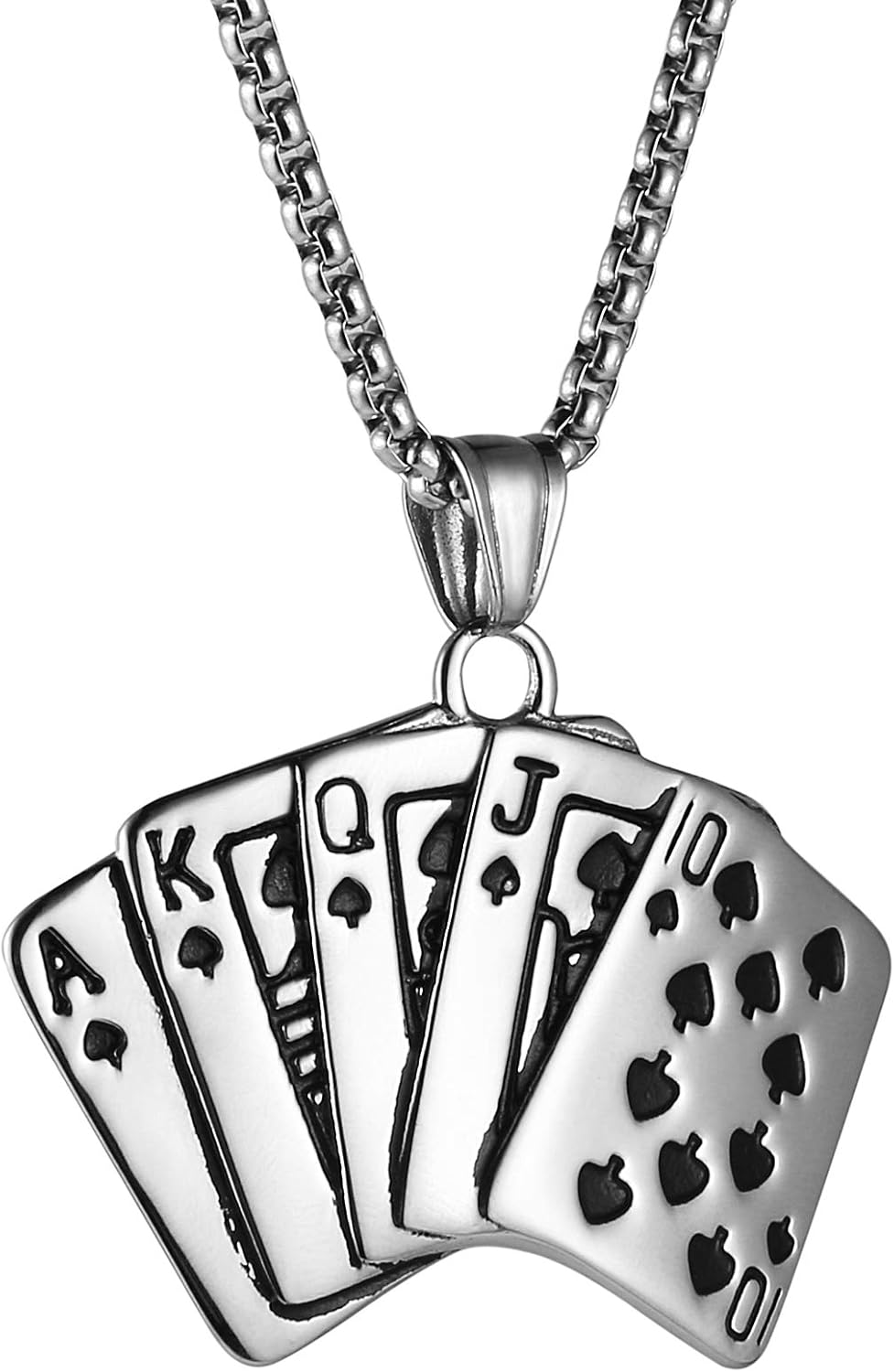 HZMAN Men Punk Hip Hop Pendant Stainless Steel Straight Flush Playing 