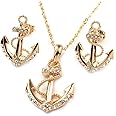 C Jory White & Rose Gold Plated Anchor Necklace Earring Studs Jewelry Set