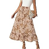 BLENCOT Women's Boho Floral Maxi Skirt High Waisted Smocked Tiered A-Line Long Skirts