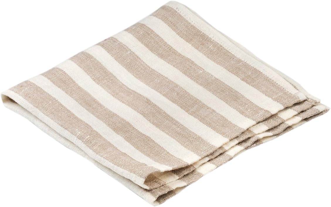 BLESS LINEN Striped Pure Linen Wash Cloth, Brown/White