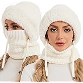 Sumolux 3 in 1 Beanie Hat for Women with Fleece Lined Scarf and Mask Outdoors Windproof Knitted Ski Mask Set