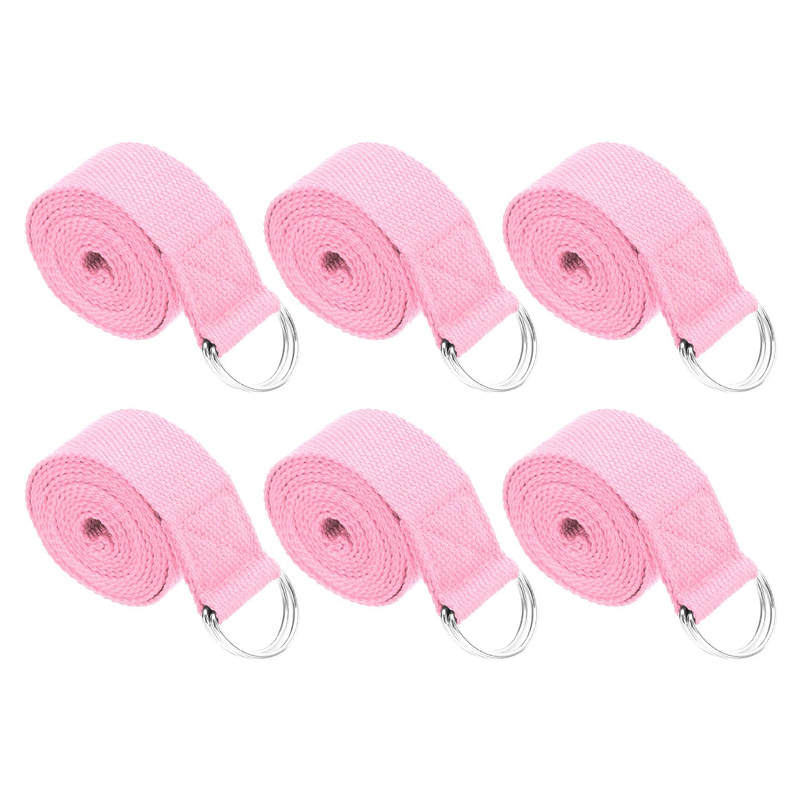 PATIKIL Yoga Strap for Stretching 6 Feet, 6Pcs Cotton Yoga Belt with Adjustable Metal D-Ring Buckle Stretch Bands for Fitness Pilates, Pink