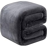 Fleece Blanket Queen Size for All Season 350GSM - Premium Lightweight Anti-Static Throw for Queen/Full Size Bed Extra Soft Brush Fabric Warm Sofa Thermal Blanket 90" x 90"(Dark Gray Queen)