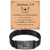 Miss Chipmunk Valentines Day Gifts for Him- Cross Bracelet for Men,American Flag Stainless Steel Bracelets Bible Verse Jewelry Gift,Birthday Christmas Gifts for Men Him Dad